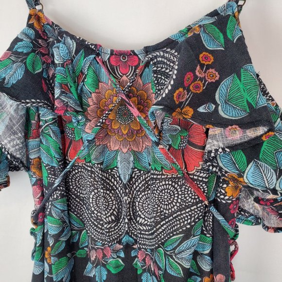 Sky Nesermy Beautiful Floral & Paisley Off the Shoulder Ruffle Top Maxi Dress - Picture 8 of 16